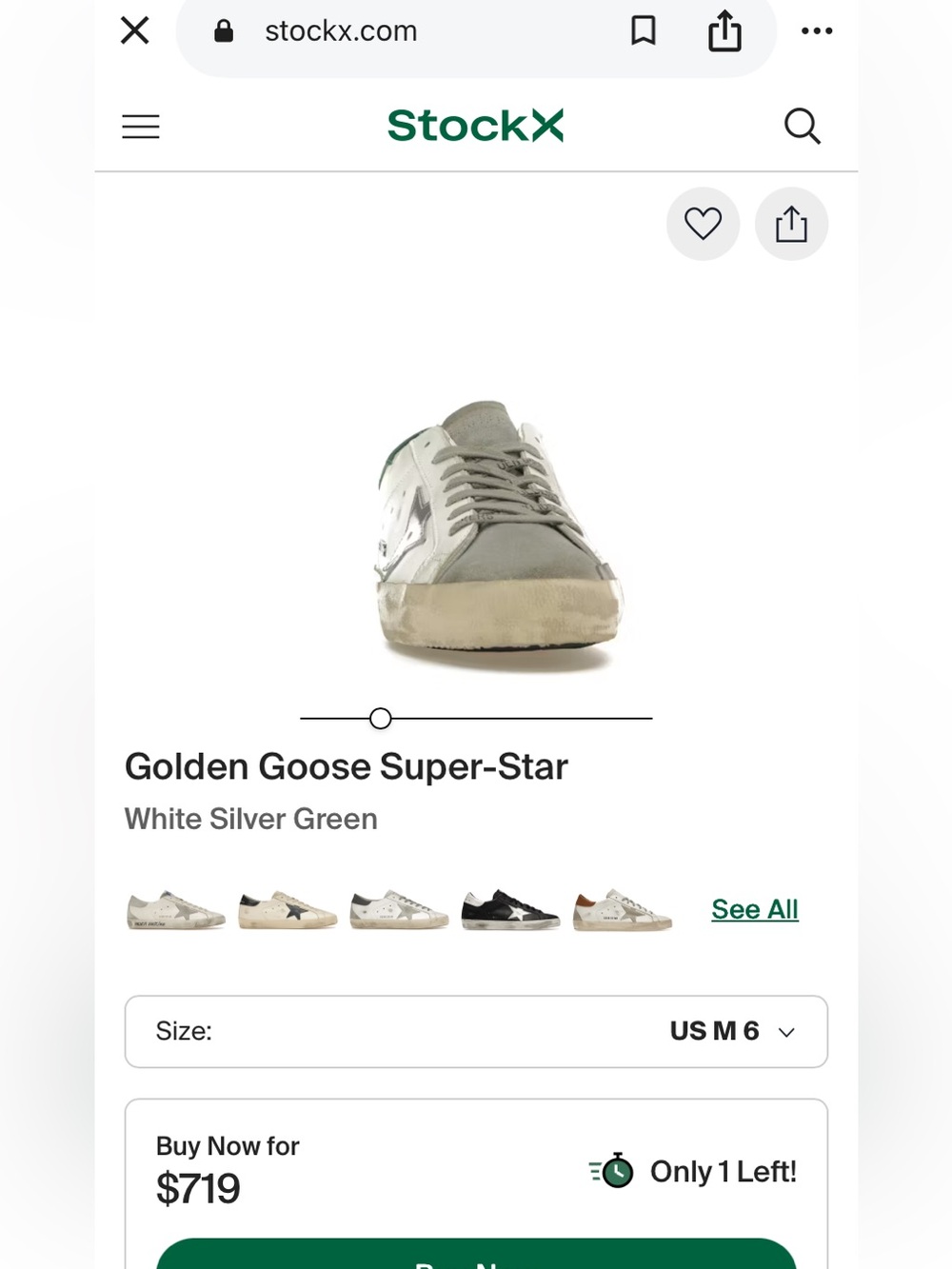 Golden Goose White Leather Sneakers with Green Heel and Silver Star Accent - Picture 10 of 12
